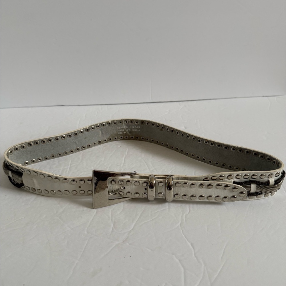 Genuine Leather White Studded Belt Western Cowgirl Country Women - Size M